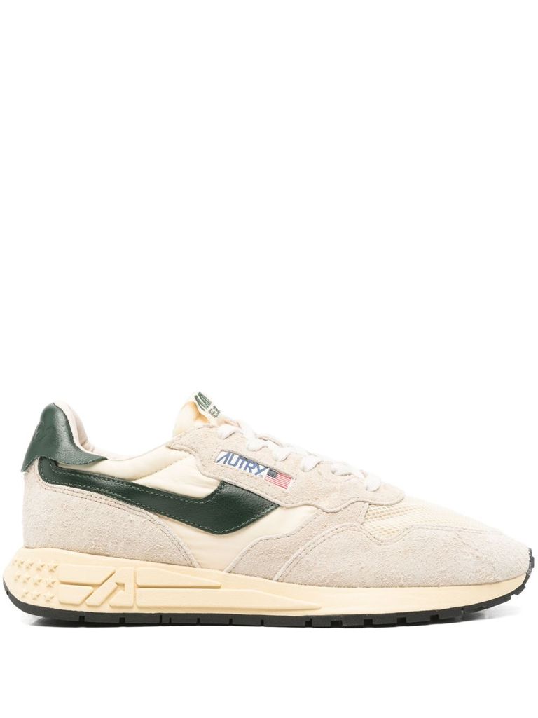 Autry Medalist Sneakers In Beige And Dark Green With Suede Inserts In Neutral