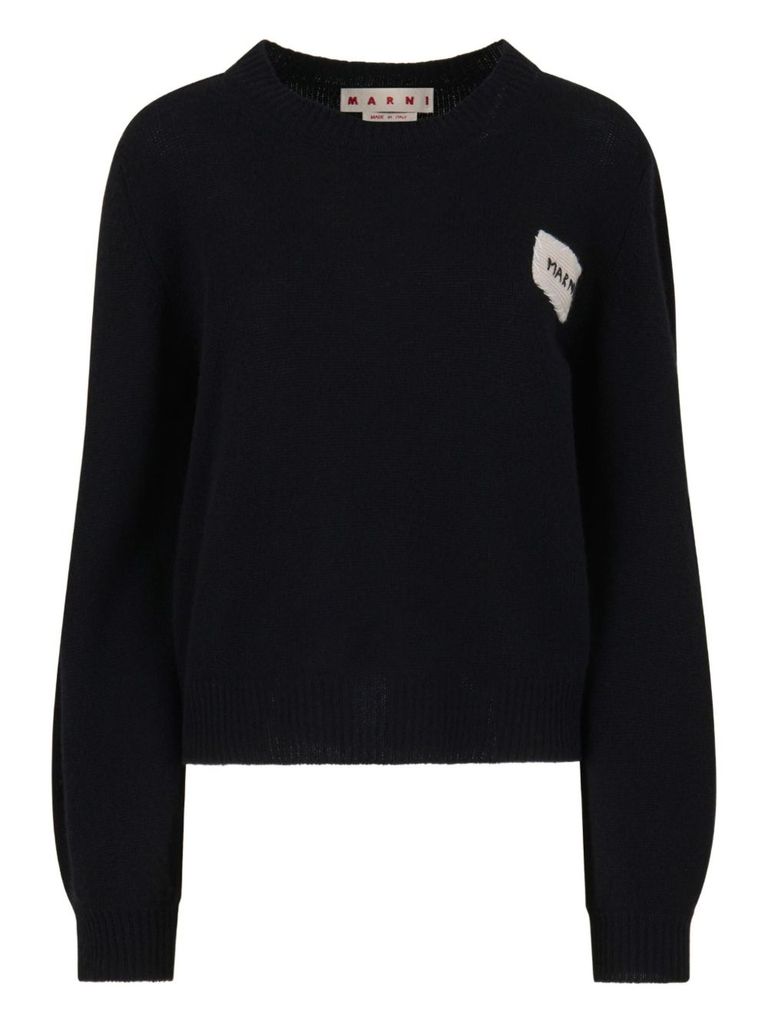 Marni Womens 00n99 Branded-patch Knitted Cashmere Jumper In Black