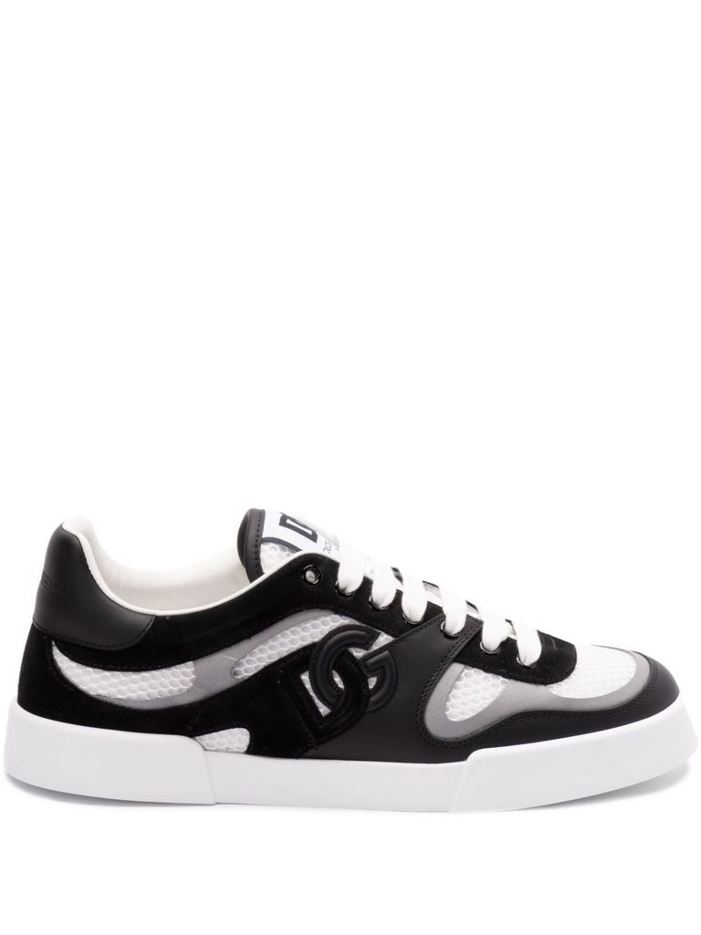 Dolce & Gabbana Portofino Light Low-top Mesh And Leather Sneakers In Black