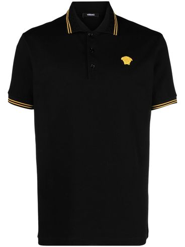 VERSACE - Polo 'Medusa' a maniche corte nera realizzata in piqué di cotone