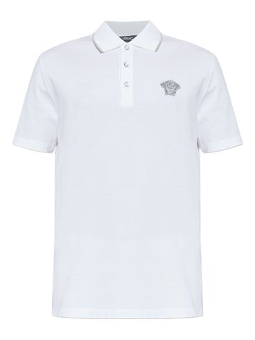 VERSACE - Polo 'Medusa' a maniche corte bianca in piqué di cotone