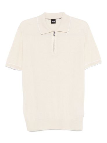 BOSS - Polo con zip color avorio