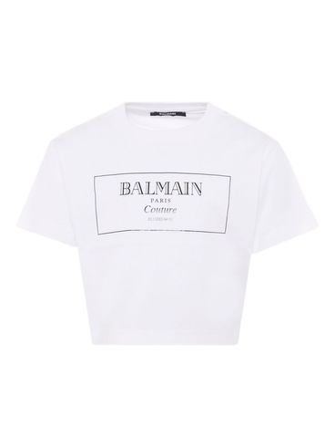 BALMAIN - White cropped cotton T-shirt
