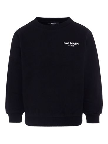 BALMAIN - Black cotton sweatshirt with print