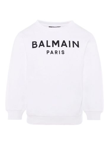 BALMAIN - White cotton sweatshirt with logo print
