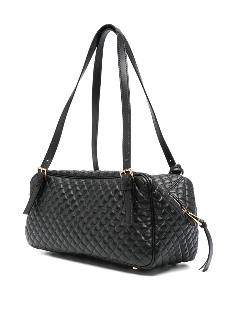 【関税＆送料込み】Versace Black Quilted Leather Bowling Sh 0400022385929_BLACKVERSACEGOLD