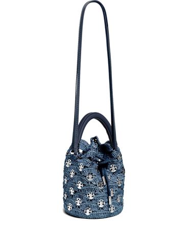 RABANNE - Borsa a secchiello in rafia e pelle blu