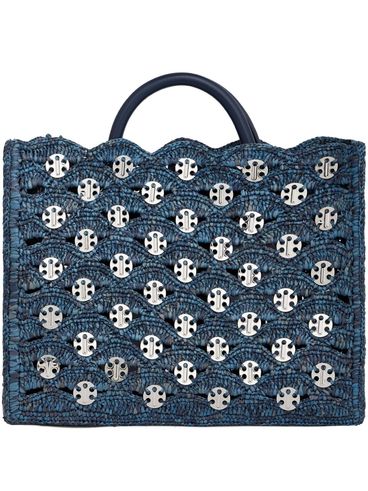 RABANNE - Denim blue tote bag in rafia
