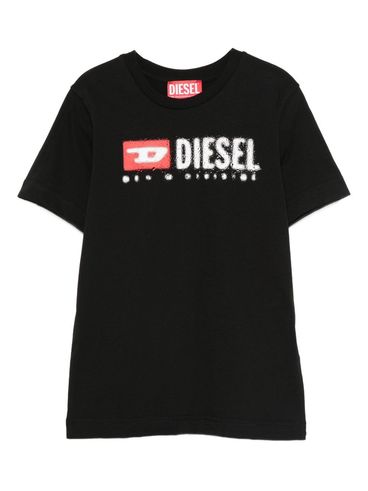 DIESEL - T-shirt in cotone nero con stampa logo