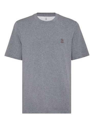 BRUNELLO CUCINELLI - T-shirt girocollo in jersey di cotone grigio con logo