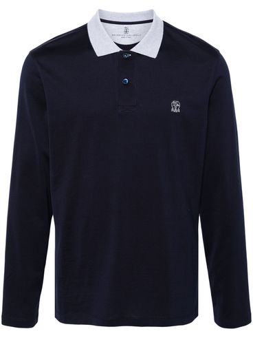BRUNELLO CUCINELLI - Polo a maniche lunghe blu navy con logo ricamato