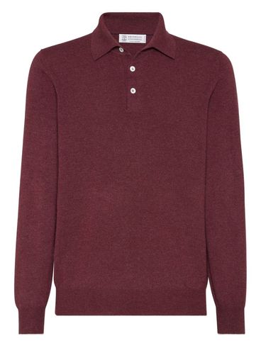 BRUNELLO CUCINELLI - Long-sleeve cashmere polo shirt in bordeaux