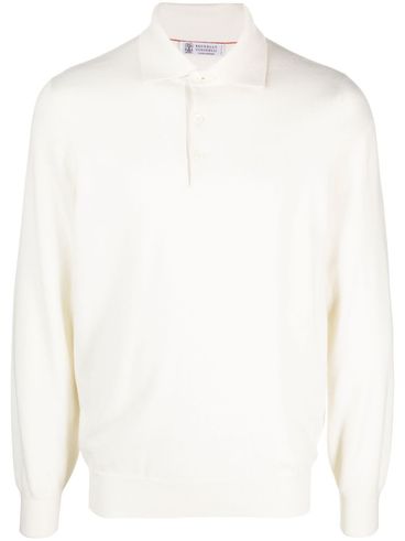 BRUNELLO CUCINELLI - Polo a maniche lunghe in cashmere bianco