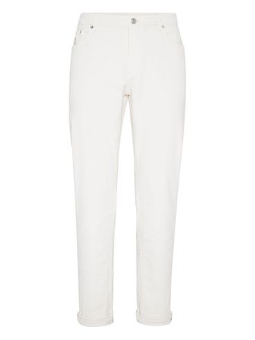 BRUNELLO CUCINELLI - Pantalone traditional fit in denim leggero bianco