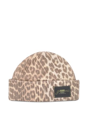 GANNI - Animal-print wool-blend beanie