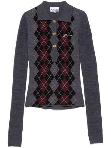 GANNI - Anthracite grey long-sleeve polo shirt