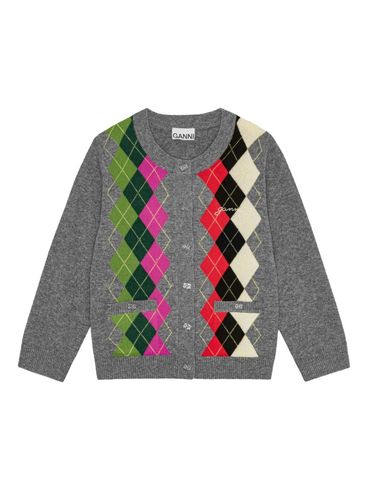 GANNI - Grey argyle wool blend cardigan