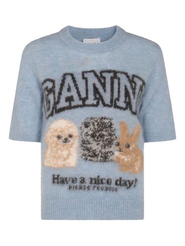 GANNI - Light blue wool-cashmere blend T-shirt