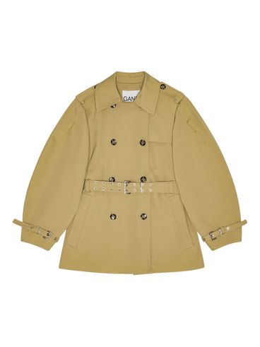 GANNI - Beige midi double-breasted trench coat