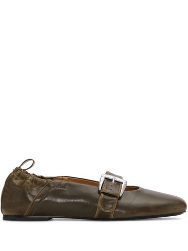 GANNI - Dark olive green flats with buckle strap