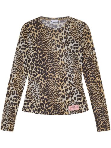 GANNI - Long-sleeve crew-neck T-shirt with animal print