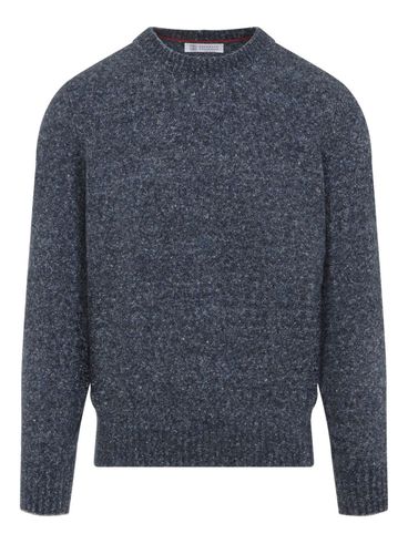 BRUNELLO CUCINELLI - Blue crewneck sweater with a melange effect
