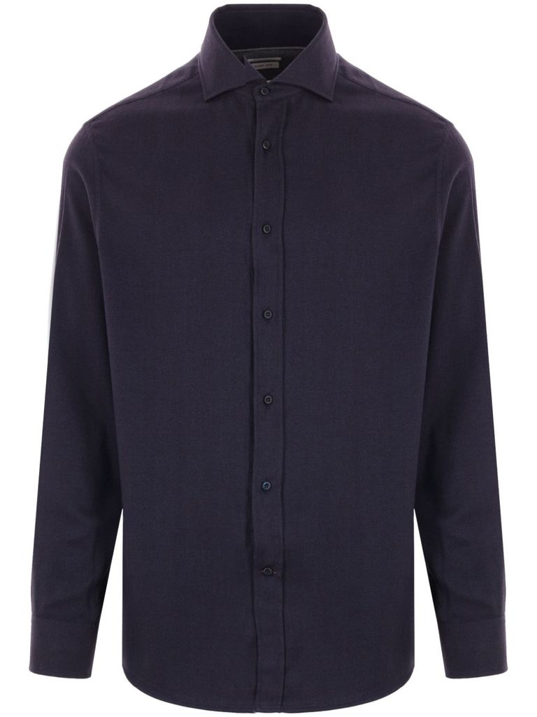 Brunello Cucinelli Button-down Cotton Blend Shirt With Straight Hem In Blue