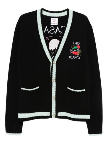 CASABLANCA - Cardigan in misto lana e cashmere nero con ricamo