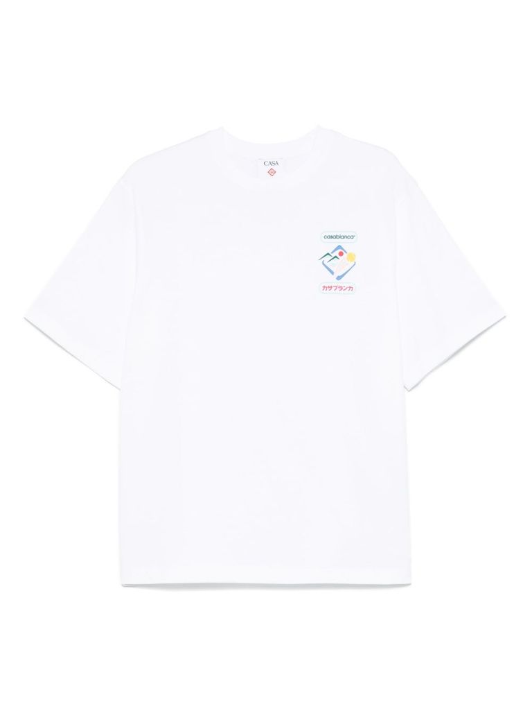 [CASABLANCA]ライトブルーのコットンTシャツ Light blue cotton T-shirt with tennis print