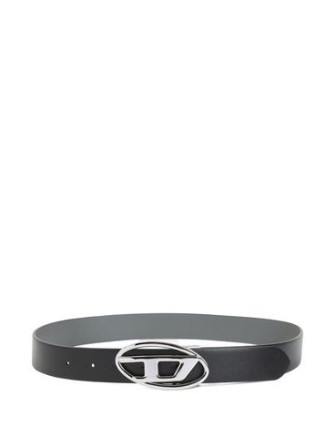 DIESEL - Cintura nera in pelle con fibbia logo ovale