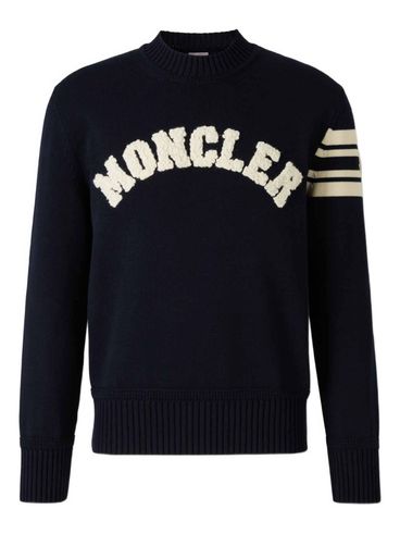 MONCLER - Maglione in cotone blu navy con logo ricamato