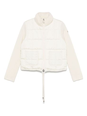 MONCLER - Cardigan imbottito bianco con maniche in lana