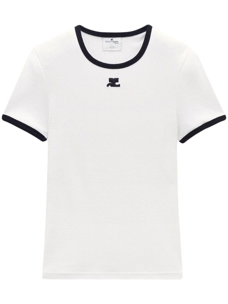 Courrèges Cotton T-shirt With Contrasting Logo Trim In White