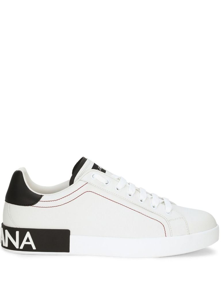 Dolce & Gabbana Portofino Leather Sneakers With Rubberized Logo Shoes In White