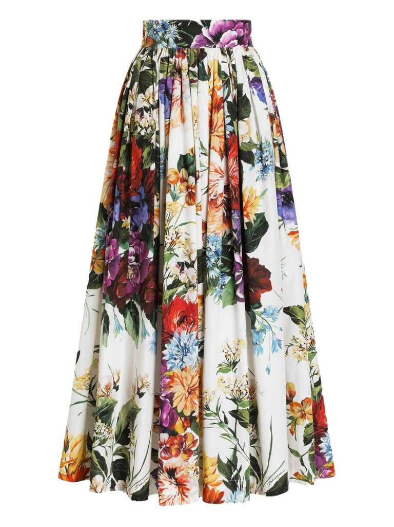 Dolce & Gabbana High-waisted Skirt With A Floral Bouquet Print In Multi