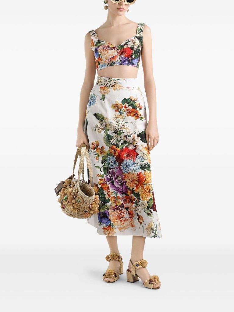 スカート Dolce&Gabbana FLORAL PRINT MIDI SKIRT DOLCE&GABBANA Pleated floral-print cotton-poplin midi skirt