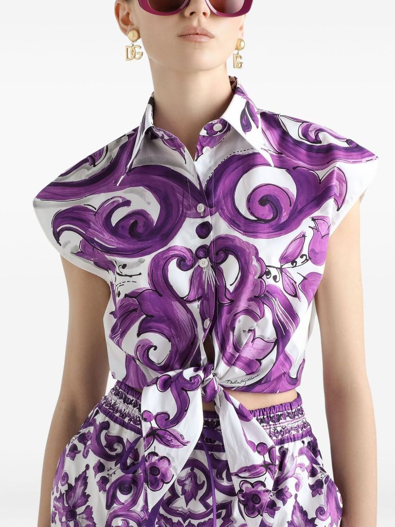 Purple majolica-print poplin shirt