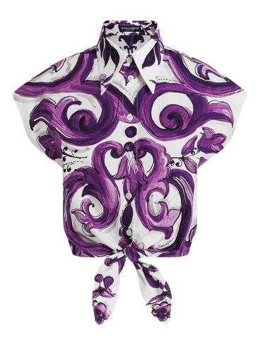 DOLCE & GABBANA - Purple majolica-print poplin shirt