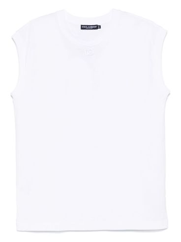 DOLCE & GABBANA - White cotton T-shirt with emboridered logo
