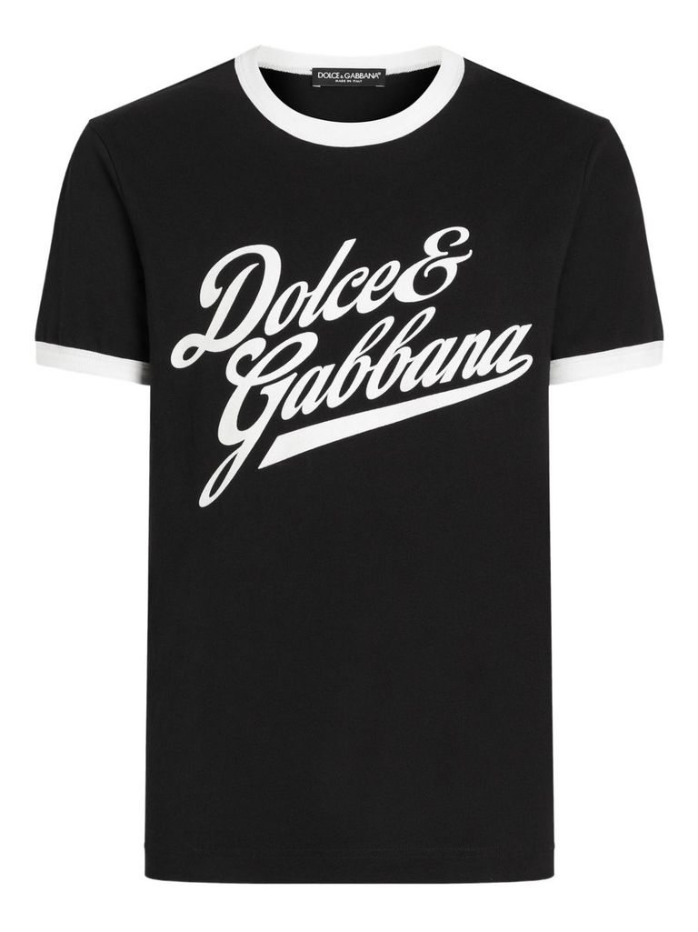 Black cotton T-shirt with cursive logo