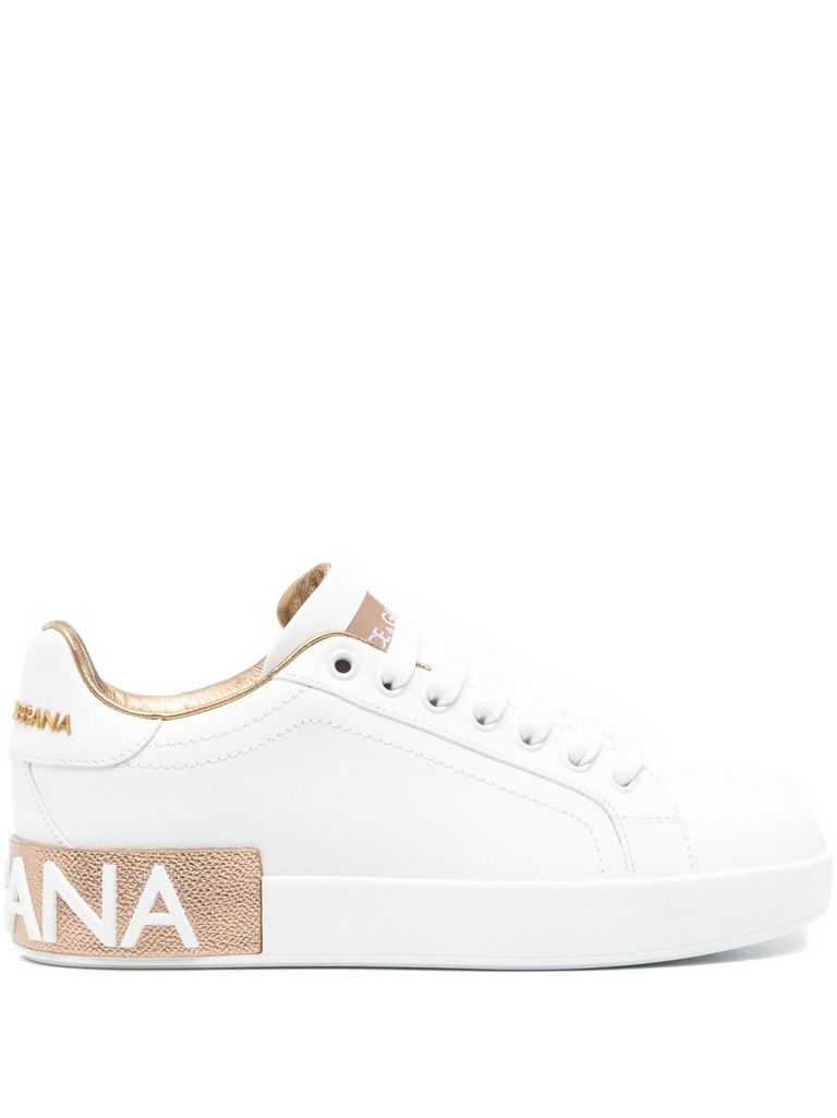 Dolce & Gabbana Women White Nappa Leather Portofino Sneakers In Gold