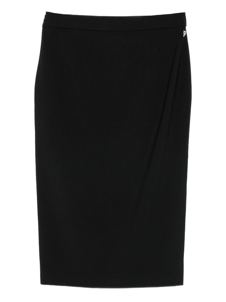 Dondup Black Midi Skirt With Side Slit In Black