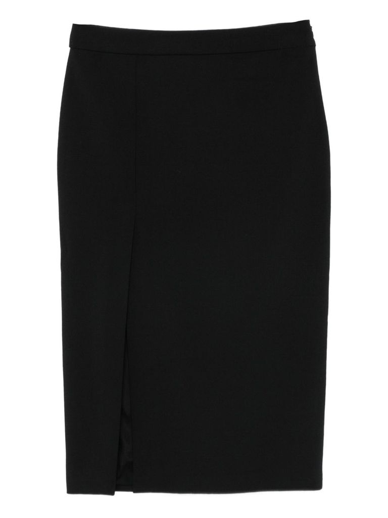 Dondup Black Midi Skirt With Side Slit In Black