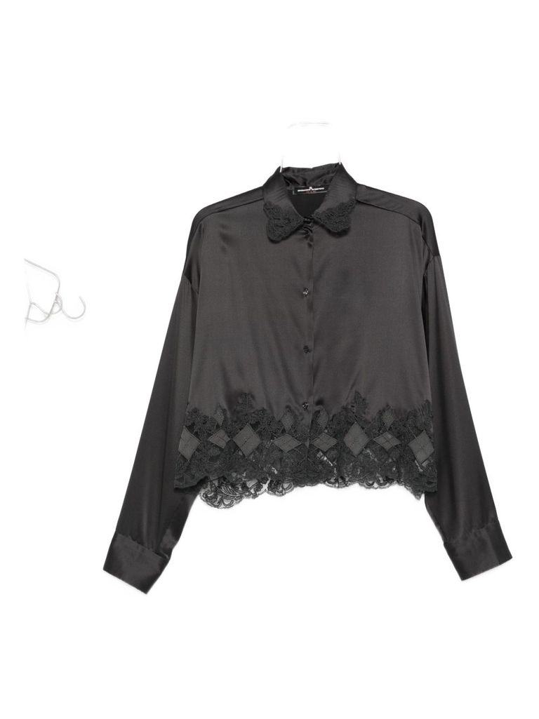 Ermanno Scervino Silk Shirt With Lace Trim In Gray