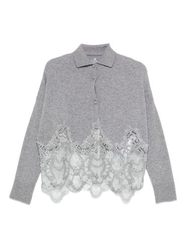 ERMANNO SCERVINO - Cardigan grigio con orlo in pizzo