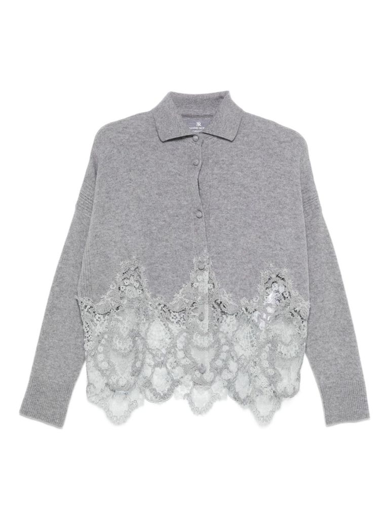 Ermanno Scervino Grey Lace-trimmed Cardigan In Gray