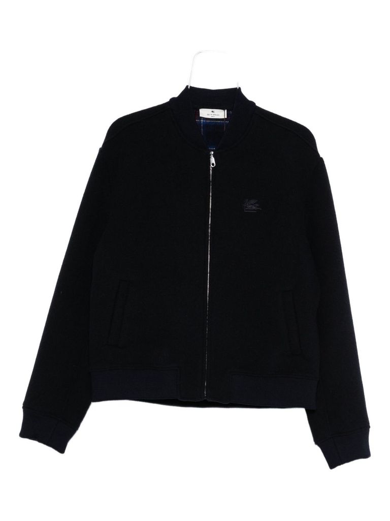 Etro Navy Blue Bomber Jacket With Embroidered Logo And Zip Fastening In Blue