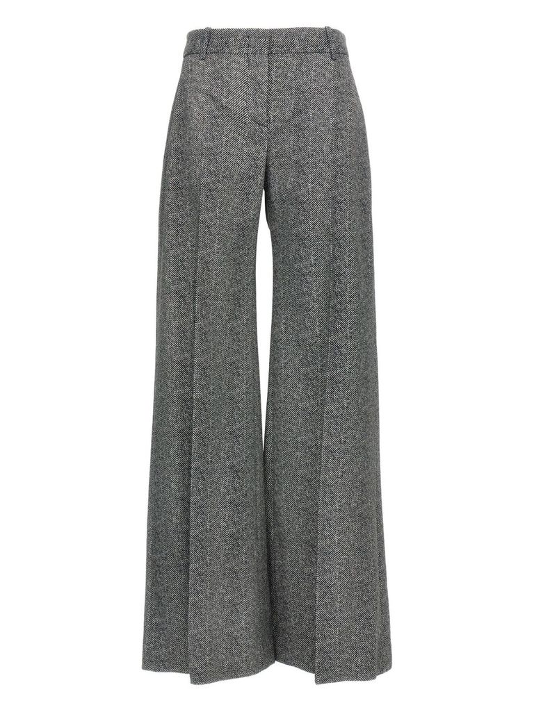 Ermanno Scervino Wide-leg High Waist Trousers With Herringbone Pattern In Gray