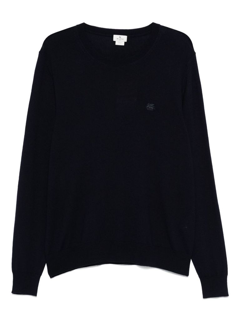 Etro Crew Neck Sweater With Embroidered Logo In Black