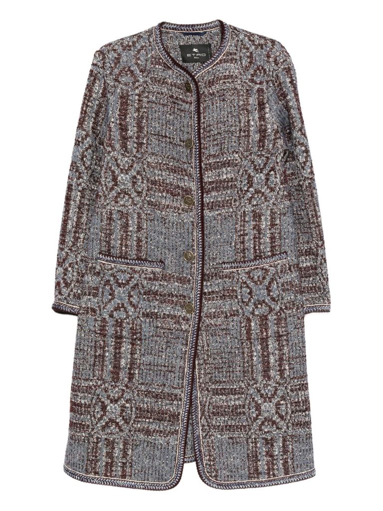 Etro Single-breasted Jacquard Coat In Blue